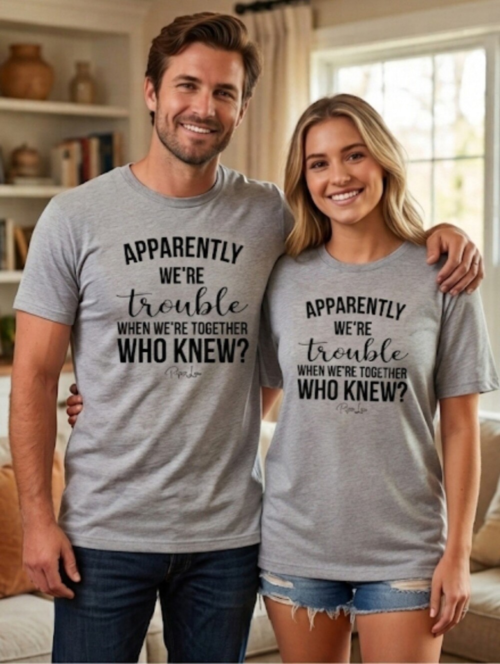 Bundle 2 Piper Lou "Apparently We're Trouble"  Graphic T-shirts Gray Size Large